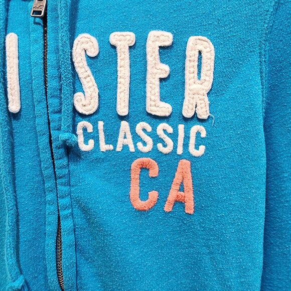 Hollister Women's Size S Blue Logo Graphic Full Zip Hoodie Pockets - Picture 5 of 14